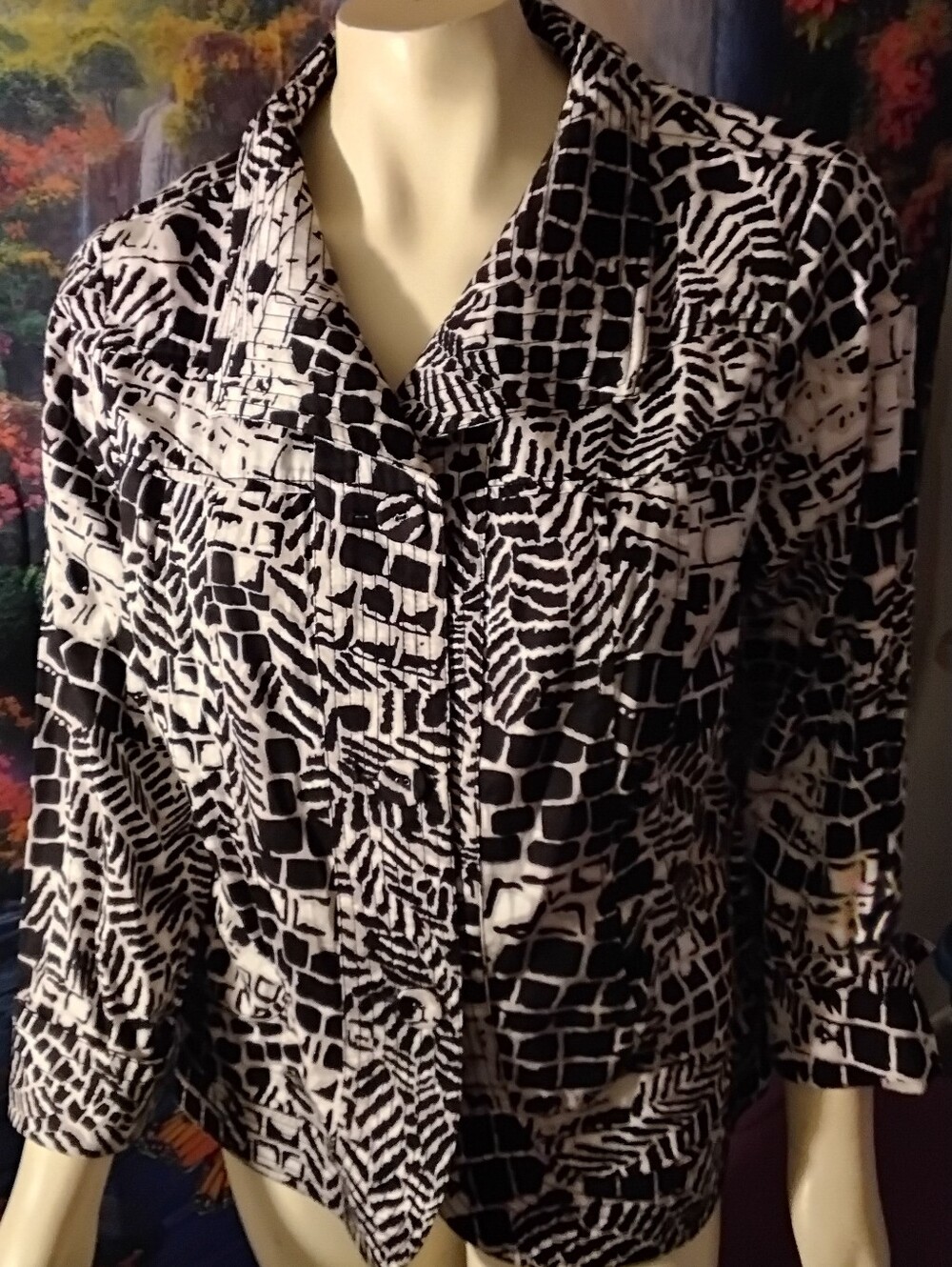Chico's 3 Women's size XL 16 Collared 3/4 sleeve blouse top 100% cotton shirt